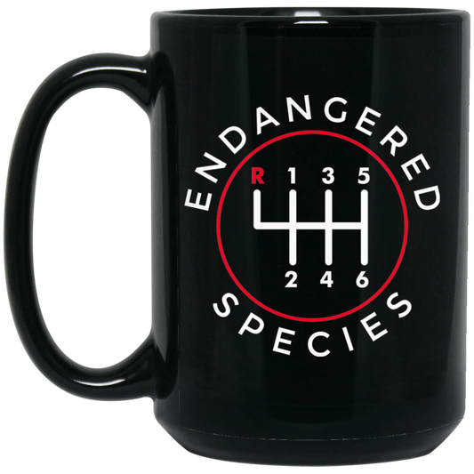Wheel Spin Addict 15 oz Mug, Endangered Species 6 Speed Manual Black Mug