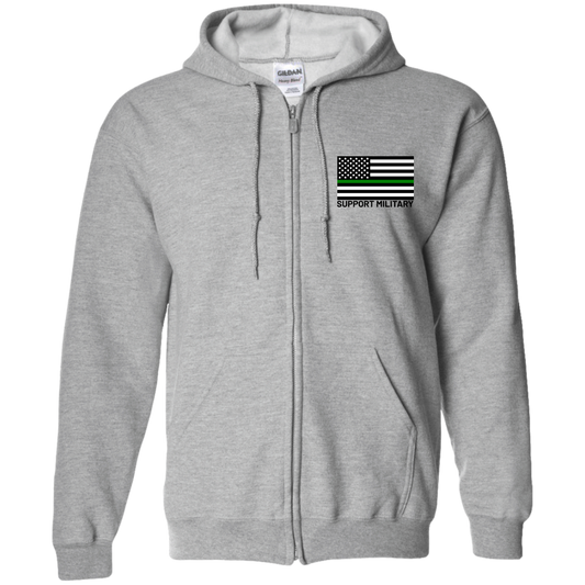 Support Military Thin Green Line American Flag Zip Up Hooded Sweatshirt