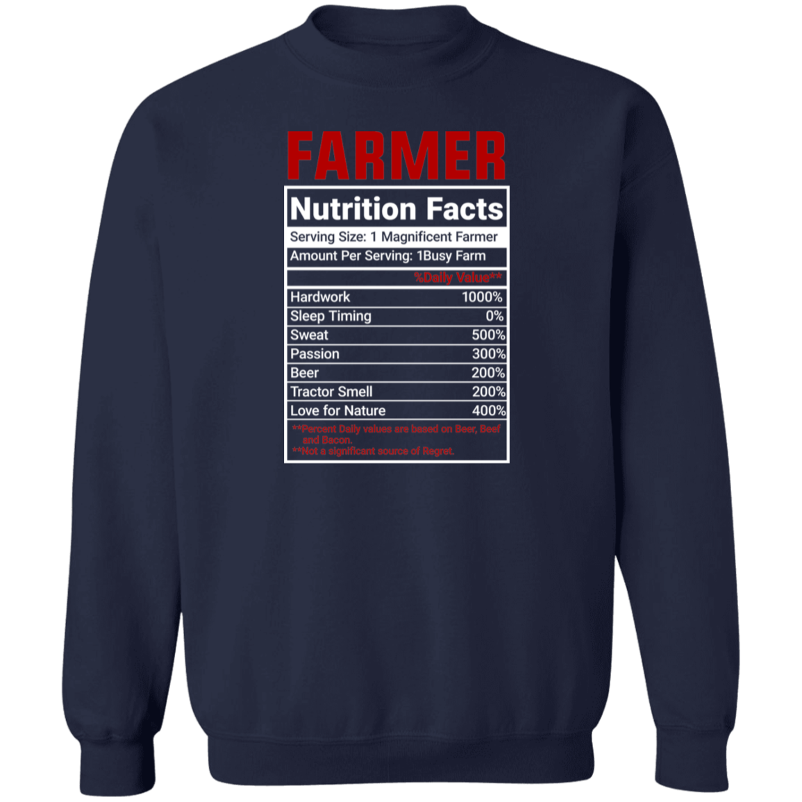 Funny Farmer Nutrition Facts Crewneck Sweatshirt