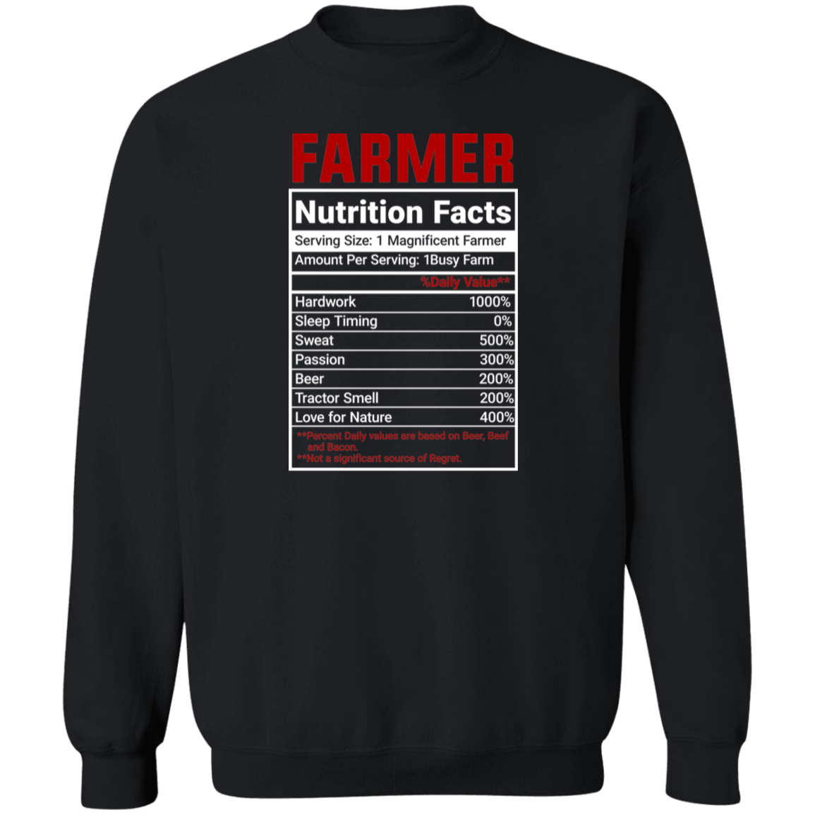 Funny Farmer Nutrition Facts Crewneck Sweatshirt