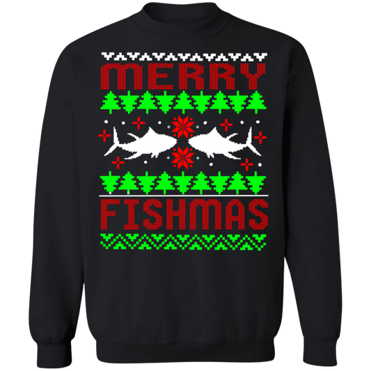 Merry Fishmas Saltwater Ugly Christmas Crewneck Sweatshirt