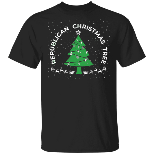 Republican Christmas Tree Firearm Money God Ugly Christmas T-Shirt