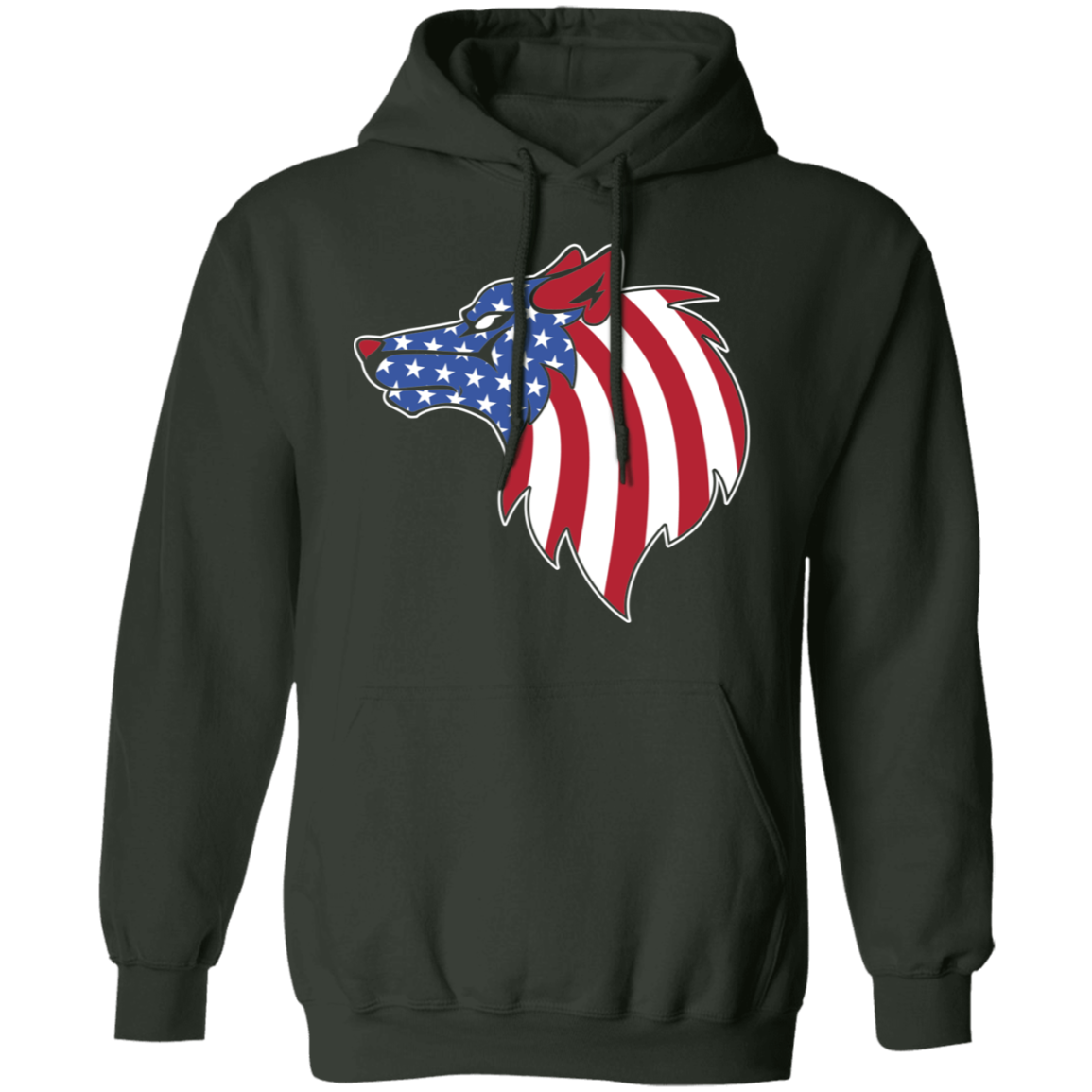 Wolf American Flag USA Pullover Hoodie