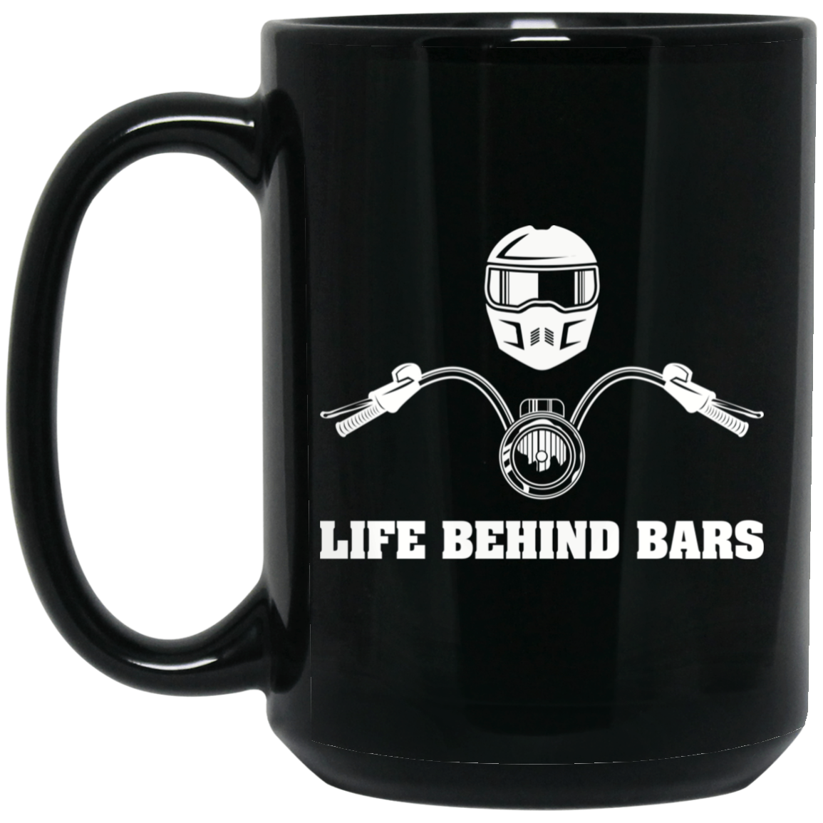 Wheel Spin Addict 15 oz Mug, Life Behind Bars Motorcycle Black Mug