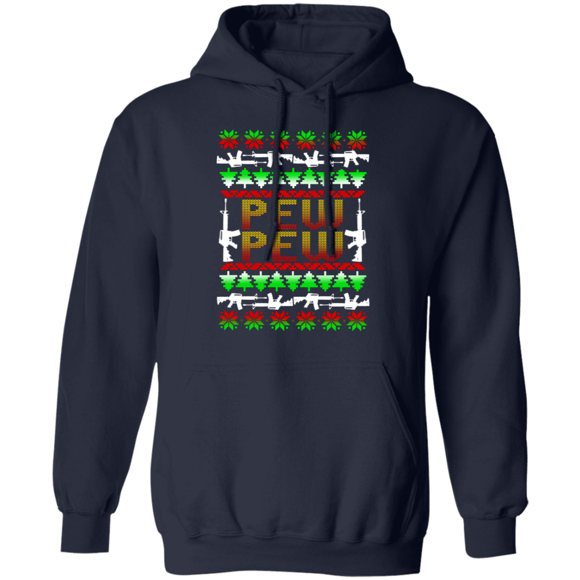 Pew Pew Firearm Rifle Ugly Christmas Pullover Hoodie