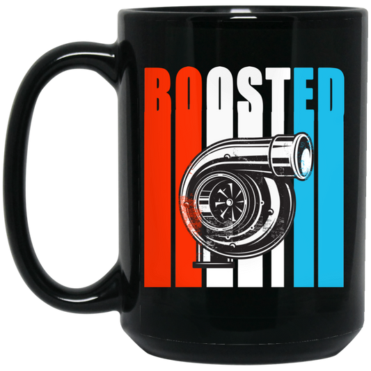 Wheel Spin Addict 15 oz Mug, Boosted Turbo Racing Automotive Black Mug