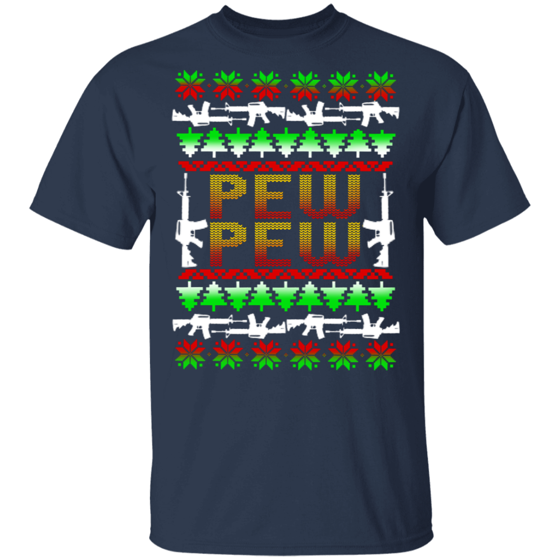 Pew Pew Firearm Rifle Ugly Christmas T-Shirt
