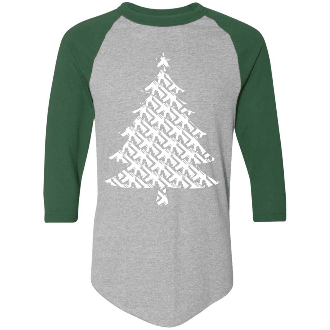 Rifle Firearm Christmas Tree Ugly Christmas Baseball Raglan T-Shirt