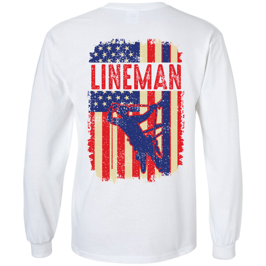 Lineman American Flag Special Back Print T-Shirt