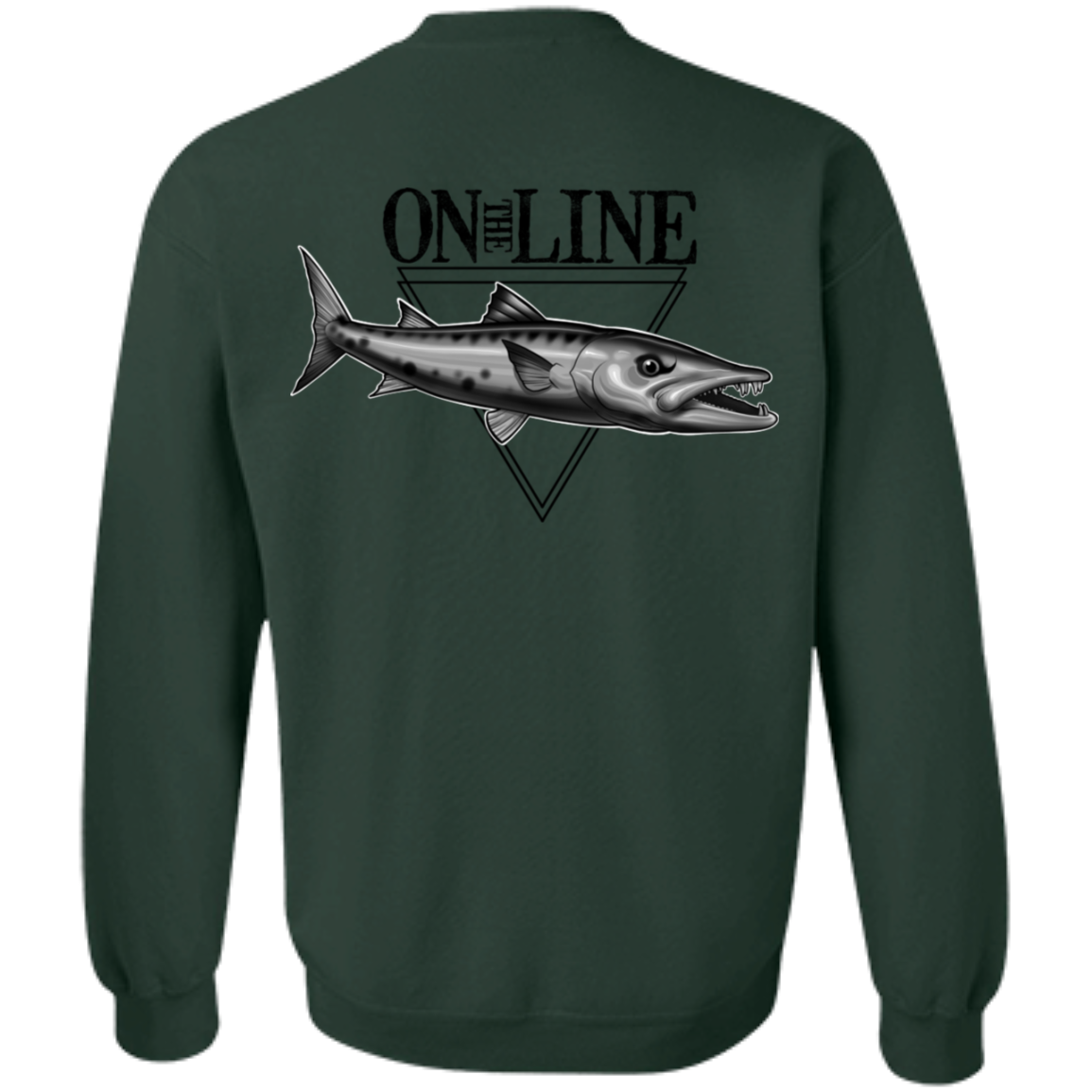 Great Barracuda Fish On The Line Saltwater Double Sided Crewneck Sweatshirt