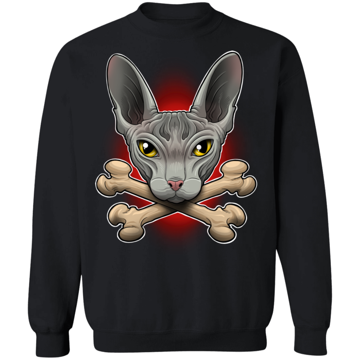 Hairless Cat Crossbones Crewneck Pullover Sweatshirt
