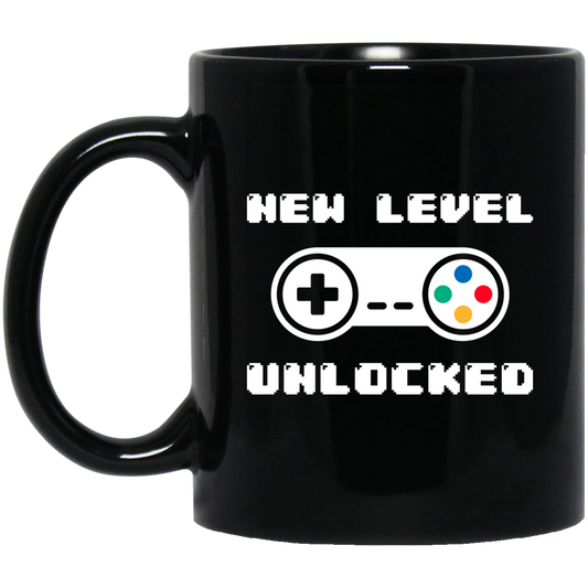 New Level Unlocked Gaming Birthday 11 oz. Black Mug Cup