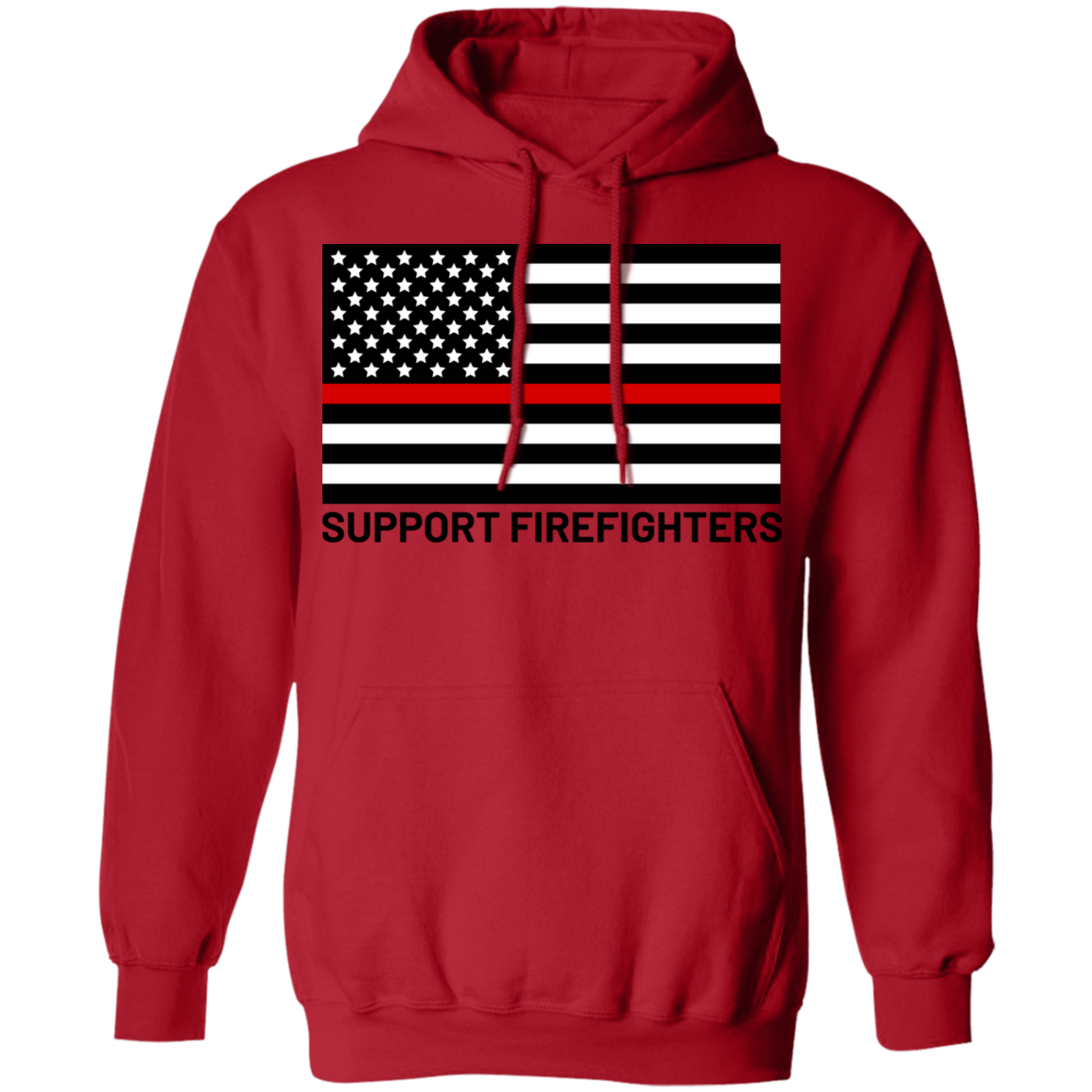 Support Firefighters Red Line American Flag Pullover Hoodie