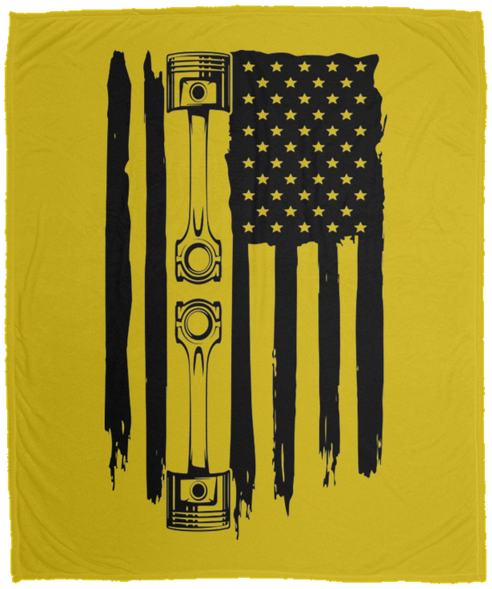 American Flag Piston Automotive Mechanic Fleece Blanket - 50x60