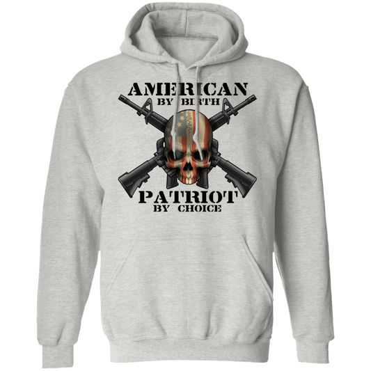 American by Birth Patriot by Choice American Flag Skull Pullover Hoodie