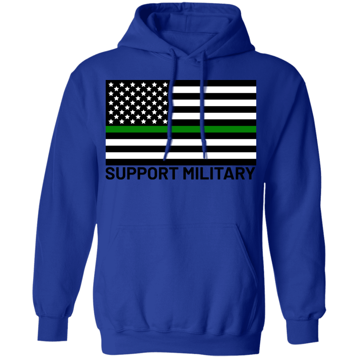 Support Military Green Line American Flag Pullover Hoodie