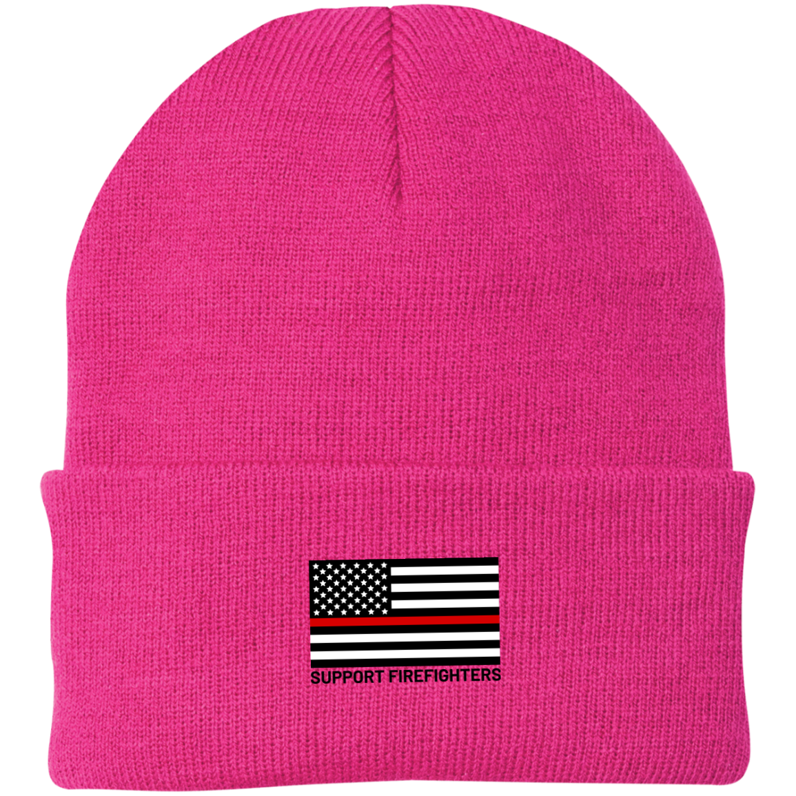 Support Firefighters Red Line American Flag Beanie Cap