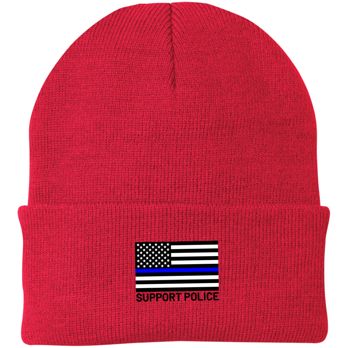 Support Police Thin Blue Line American Flag Beanie Cap