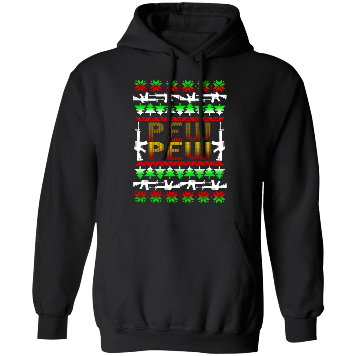 Pew Pew Firearm Rifle Ugly Christmas Pullover Hoodie