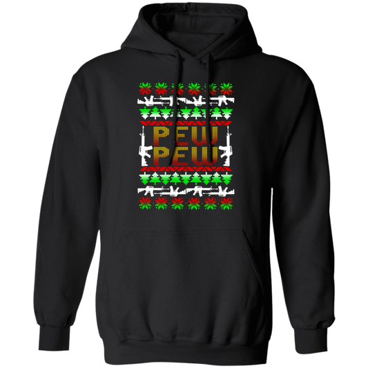 Pew Pew Firearm Rifle Ugly Christmas Pullover Hoodie