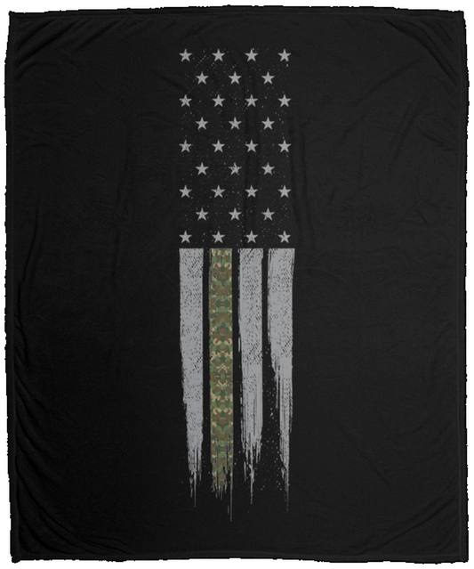 Military Camo Thin Line American Flag Fleece Blanket - 50x60