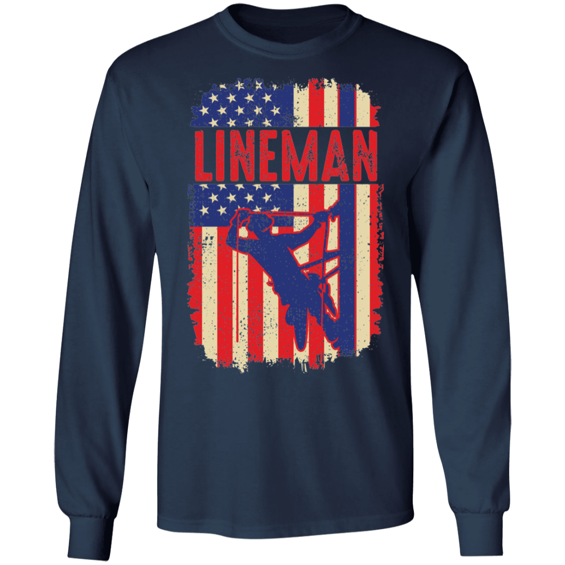 Lineman American Flag Long Sleeve T-Shirt