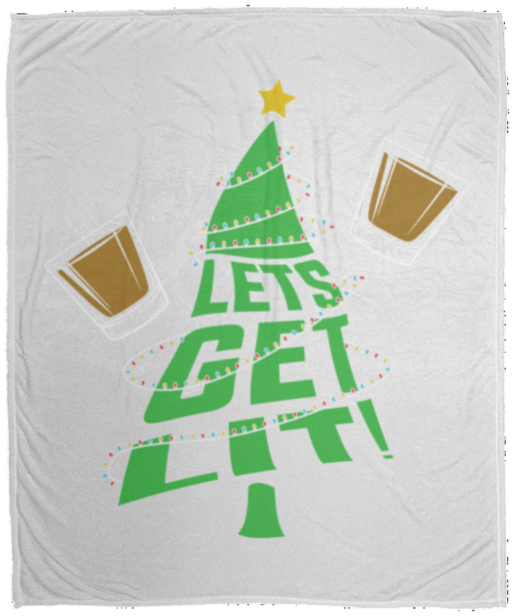 Lets Get Lit Funny Christmas Tree Fleece Blanket - 50x60