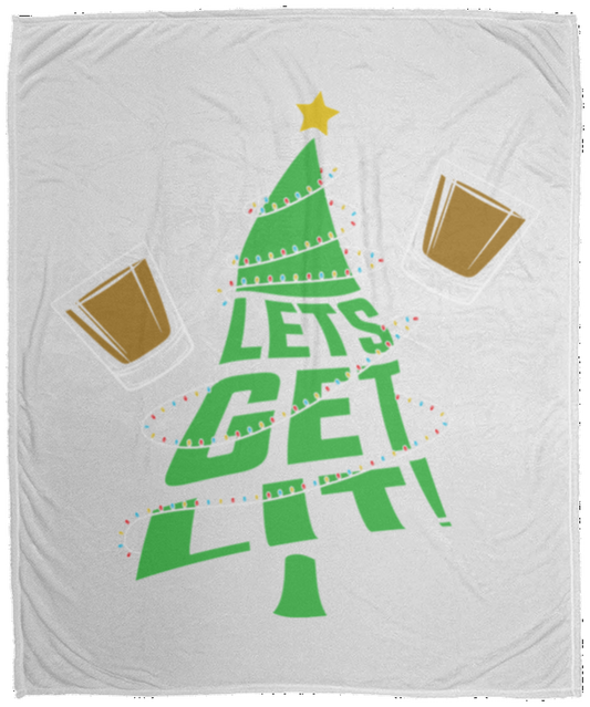 Lets Get Lit Funny Christmas Tree Fleece Blanket - 50x60