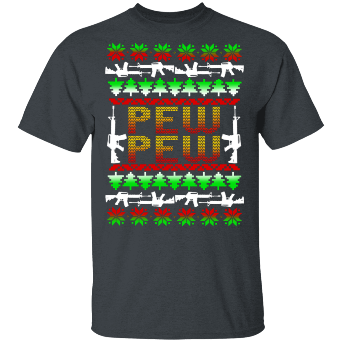 Pew Pew Firearm Rifle Ugly Christmas T-Shirt