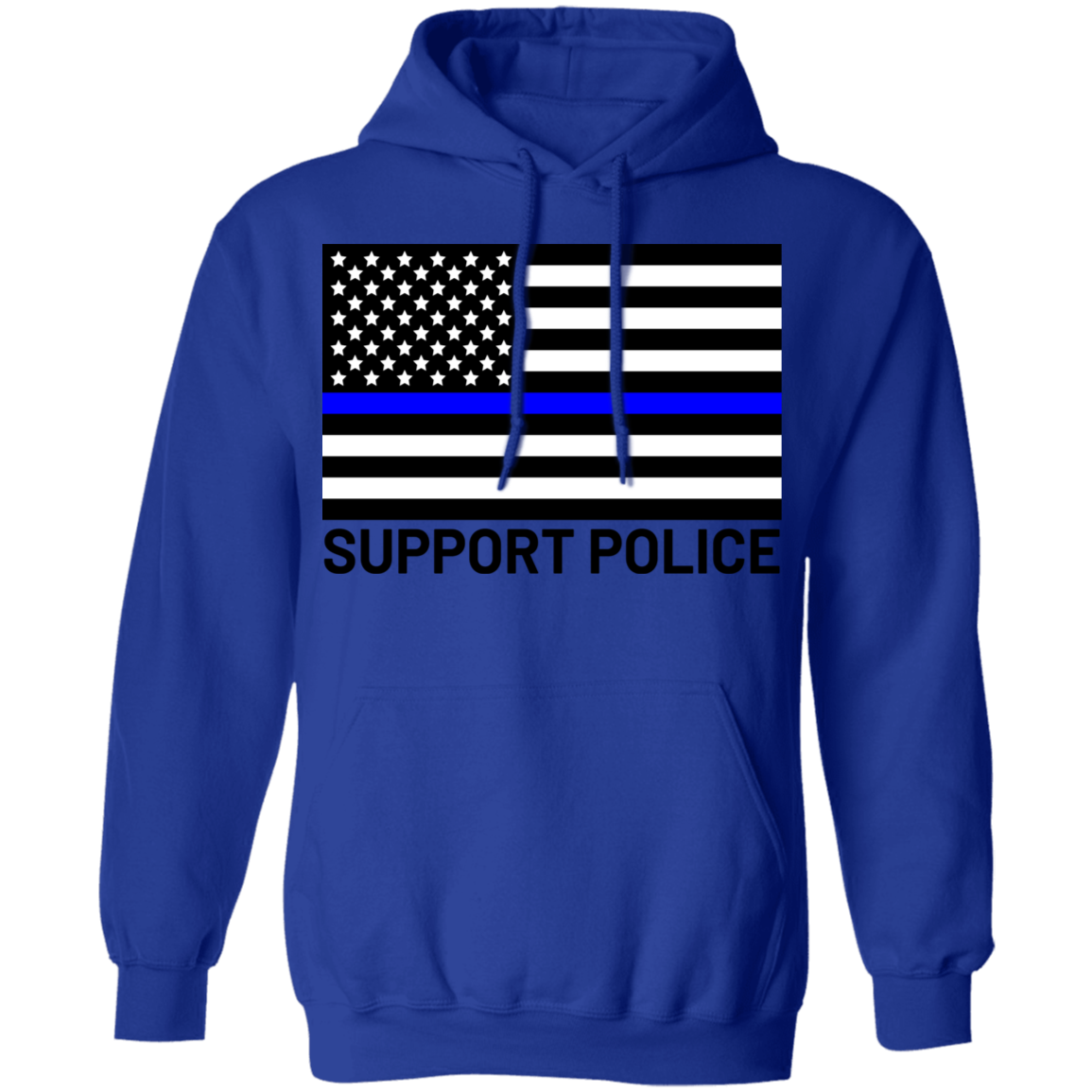 Support Police Blue Line American Flag Pullover Hoodie