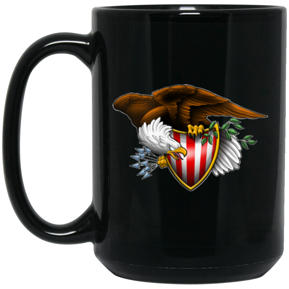 776 Eagle With Shield 15 oz. Black Coffee Mug