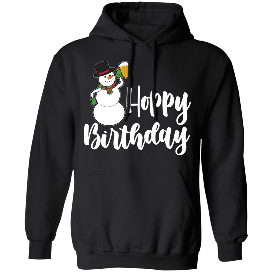 Hoppy Birthday Snowman Beer Funny Christmas Pullover Hoodie