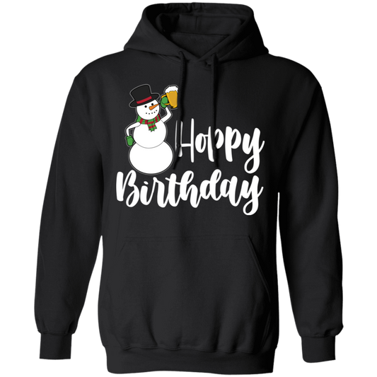 Hoppy Birthday Snowman Beer Funny Christmas Pullover Hoodie