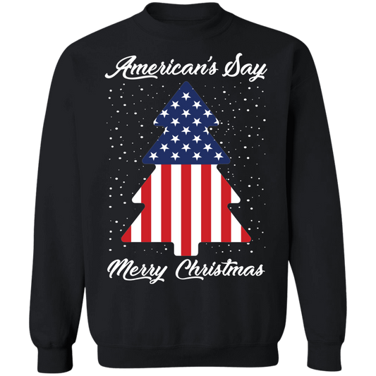 American's Say Merry Christmas American Flag Christmas Tree Crewneck Sweatshirt