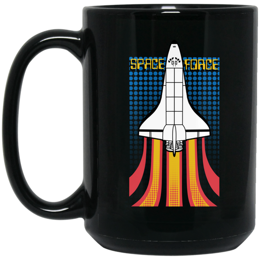 80s Space Force Rocket Ship Retro 15 oz. Black Coffee Mug