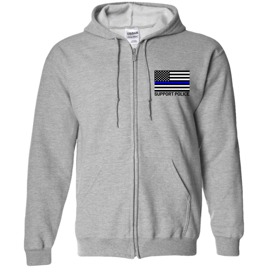 Support Police Thin Blue Line American Flag Zip Up Hooded Sweatshirt