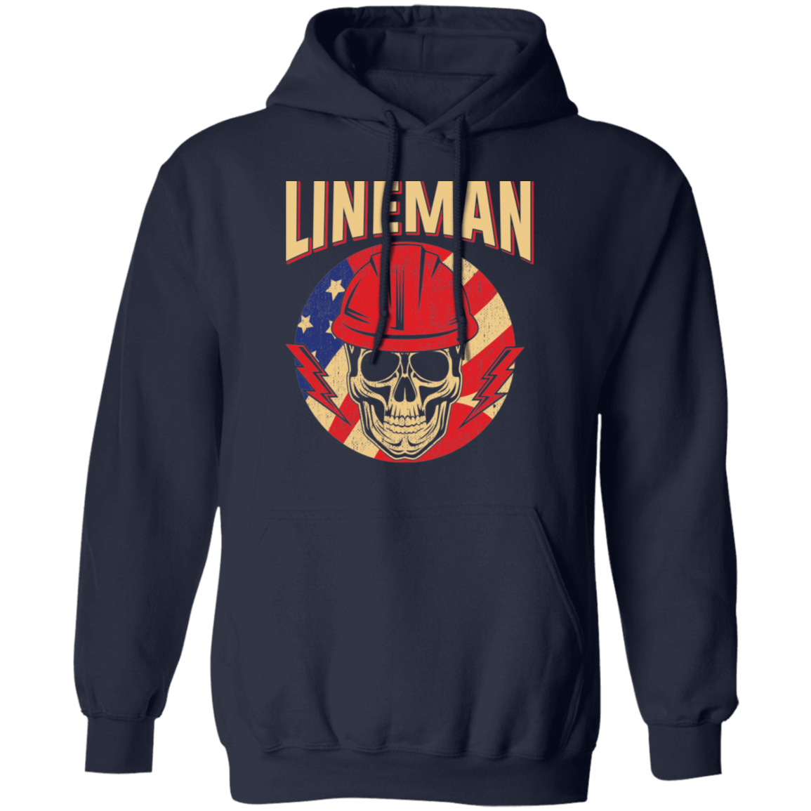 Lineman American Flag Skull Pullover Hoodie