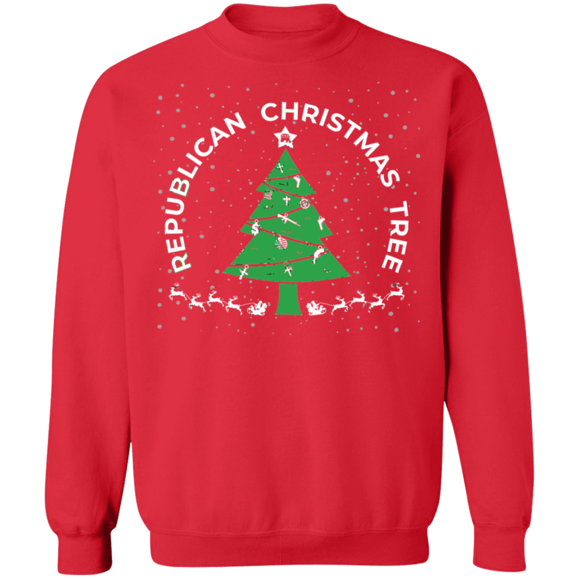 Republican Christmas Tree Firearms Money God Christmas Crewneck Sweatshirt