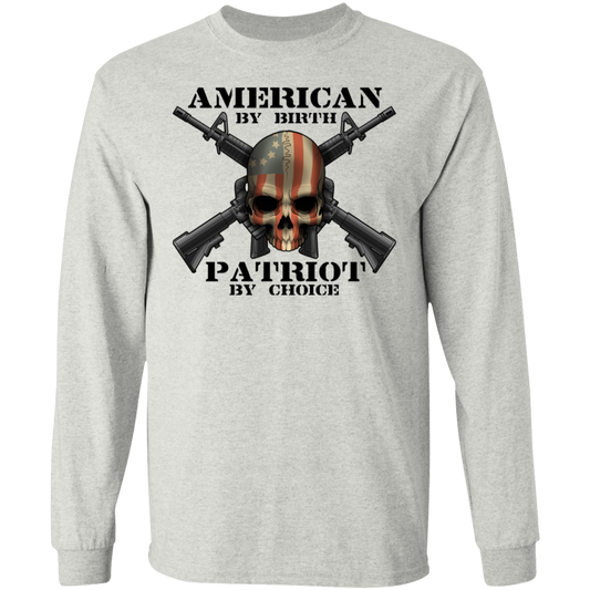 American by Birth Patriot by Choice American Flag Skull Long Sleeve T-Shirt