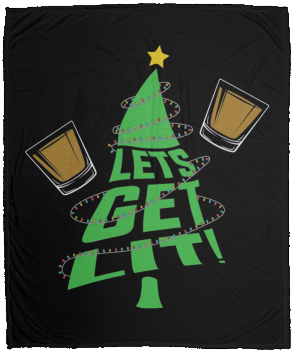 Lets Get Lit Funny Christmas Tree Fleece Blanket - 50x60