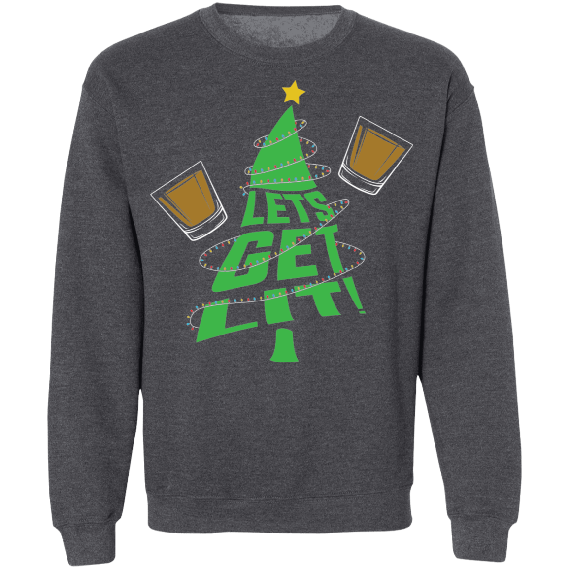 Lets Get Lit! Christmas Tree Funny Ugly Christmas Crewneck Sweatshirt