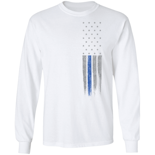 Police Officer Thin Blue Line American Flag Long Sleeve T-Shirt
