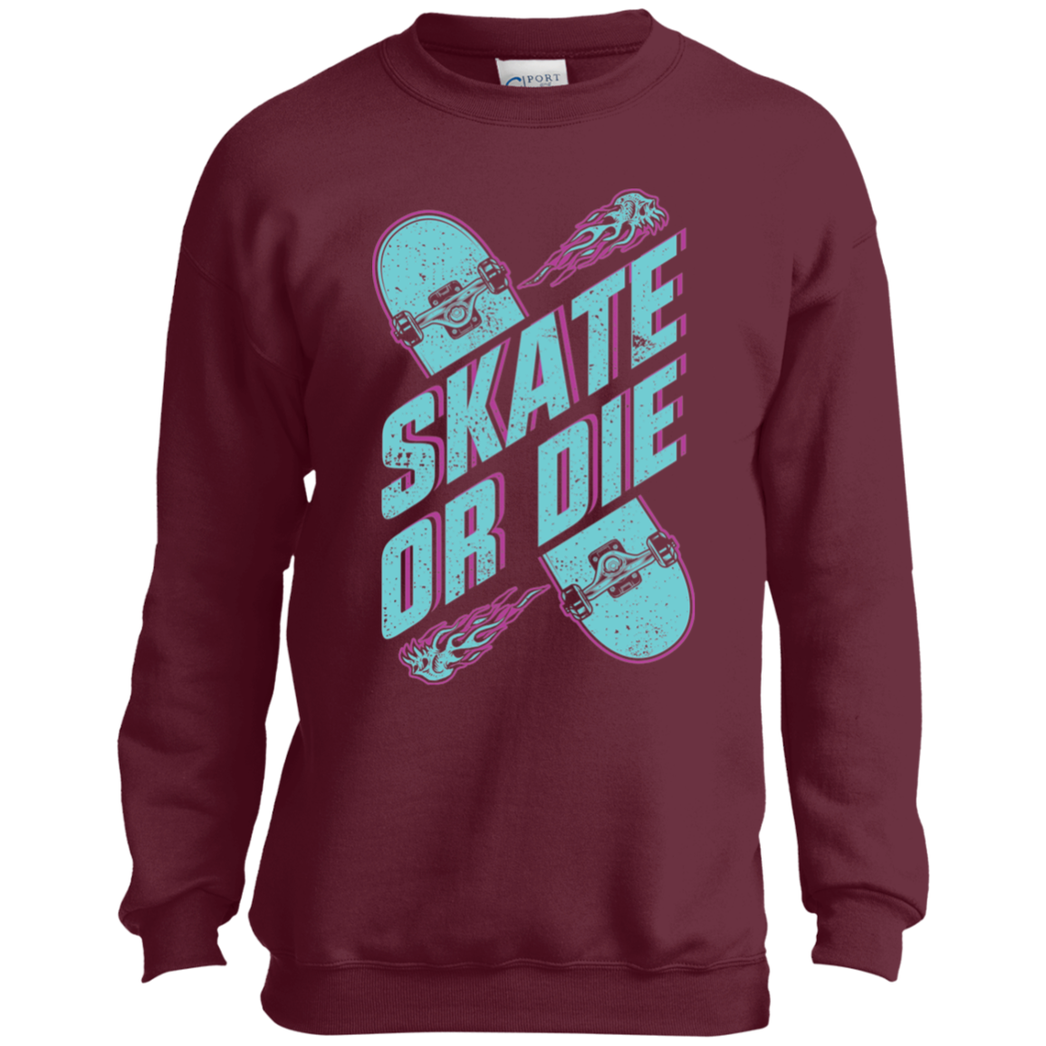 Skate or Die Skateboarding Skating Youth Crewneck Sweatshirt