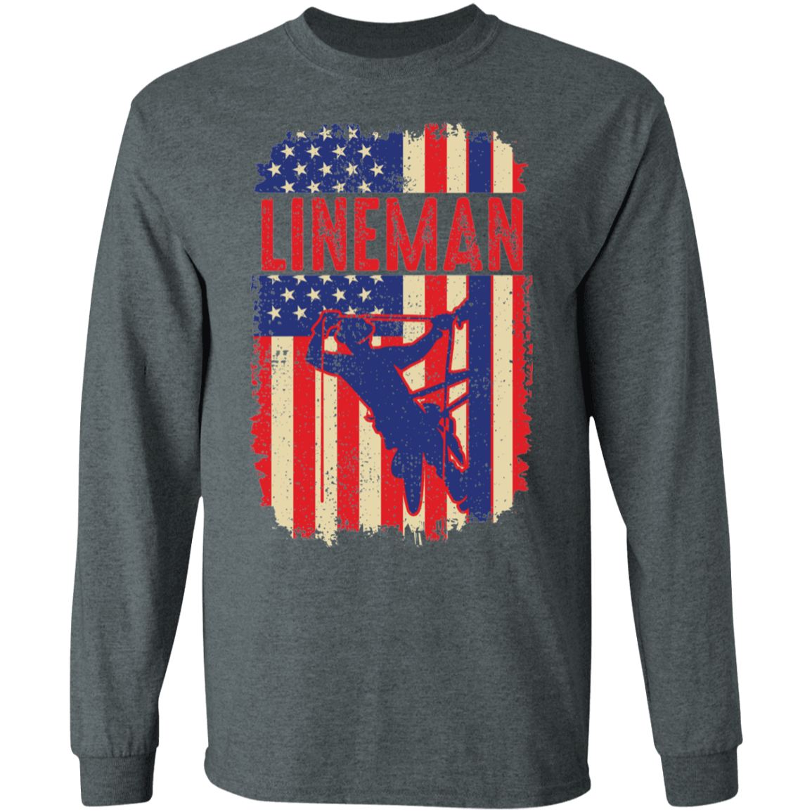 Lineman American Flag Long Sleeve T-Shirt