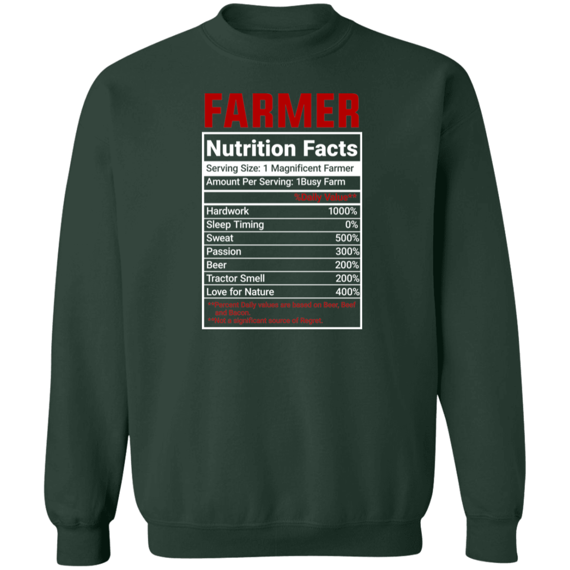 Funny Farmer Nutrition Facts Crewneck Sweatshirt