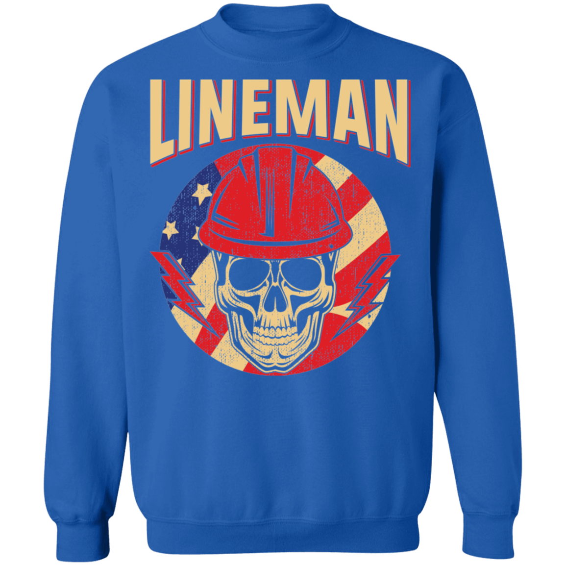 Lineman American Flag Skull Crewneck Sweatshirt