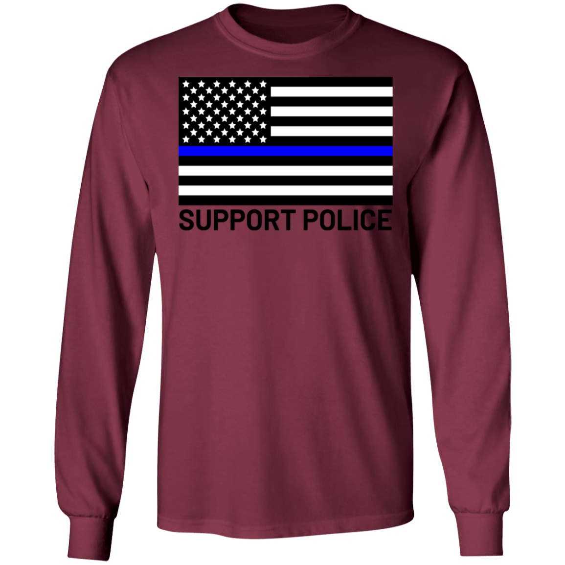 Support Police Blue Line American Flag Long Sleeve T-Shirt