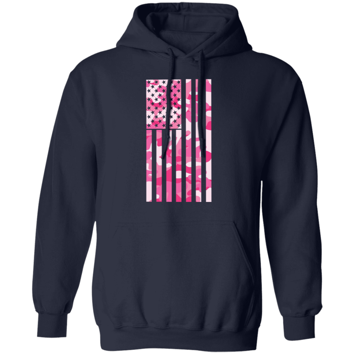 Pink Camo American Flag Pullover Hoodie