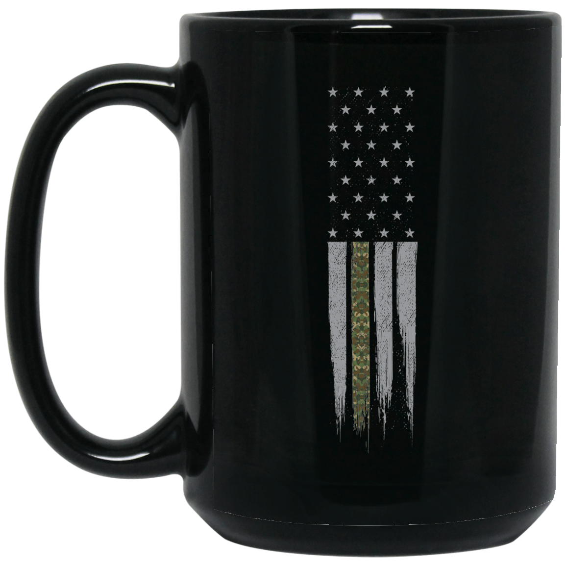 Wheel Spin Addict 15 oz Mug, Military Camo Thin American Flag Black Mug