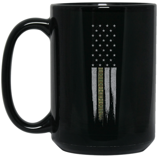 Wheel Spin Addict 15 oz Mug, Military Camo Thin American Flag Black Mug